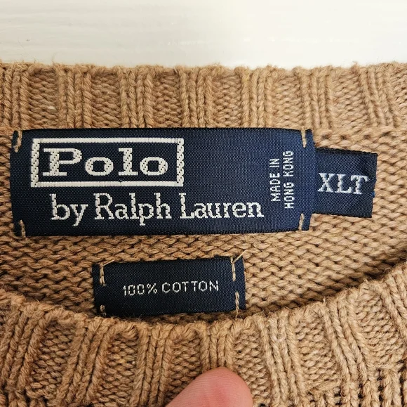 Polo by Ralph Lauren Men's Tan Beige Sweater Size XL Tall 100% Cotton - Picture 3 of 14